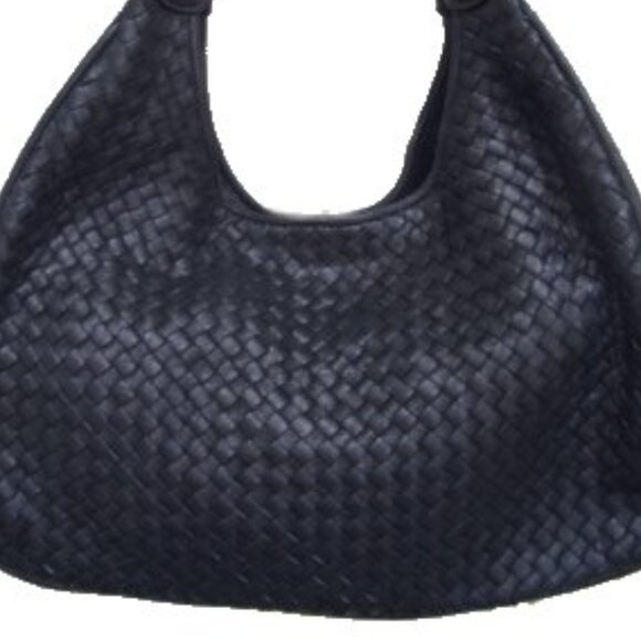 Leather Black Basketweave Hobo Handbag - NEW - Picture 4 of 10